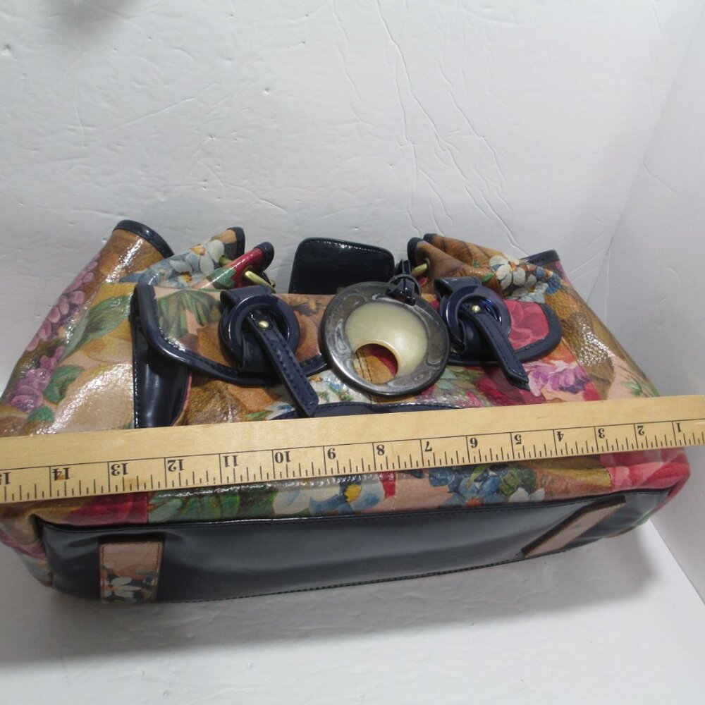 VTG Sharif Originals Floral Patent Leather Handbag Shoulder Bag Purse 14x9x6 - Picture 11 of 13